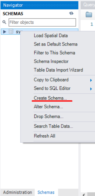 Selecting Schemas tab